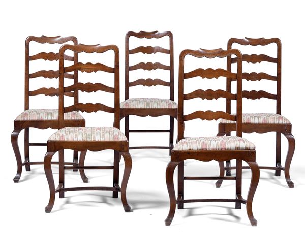 Cinque sedie in legno, XIX secolo