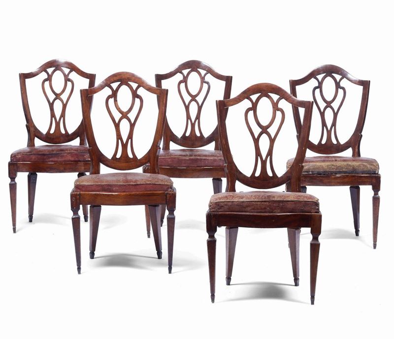 Cinque sedie lastronate, XVIII-XIX secolo  - Auction Dimore italiane | Cambi Time - Cambi Casa d'Aste