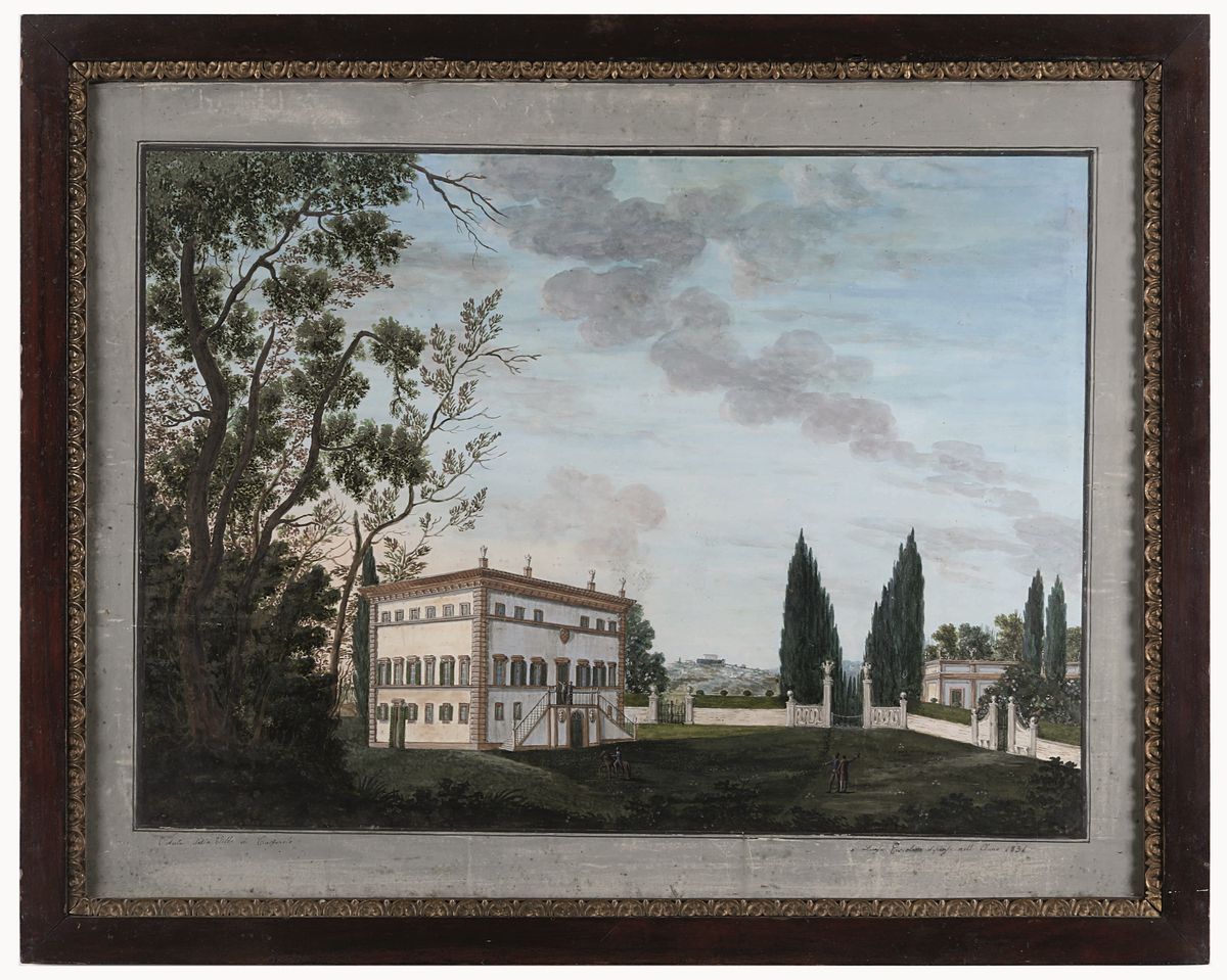 Due Gouaches Raffiguranti "veduta della Villa di Copercino" Datata 1836 e "caverna Marina"