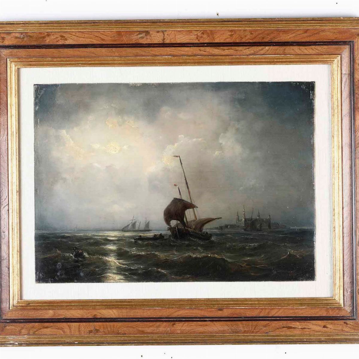 Ary Pleysier - Coppia di Marine con Imbarcazioni al Chiaro di Luna