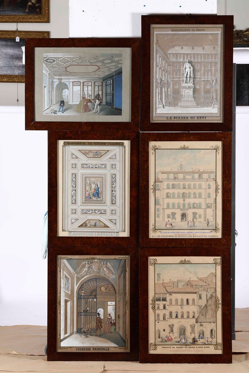 Lotto di sei stampe acquerellate  - Auction Antiques and paintings - Cambi Casa d'Aste