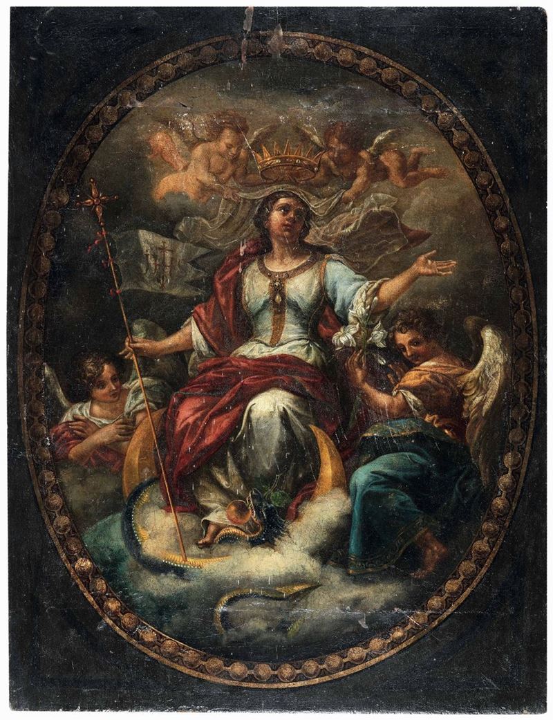 Scuola del XVIII secolo Incoronazione della Vergine  - olio su tavola - Asta Dimore Italiane - Cambi Casa d'Aste