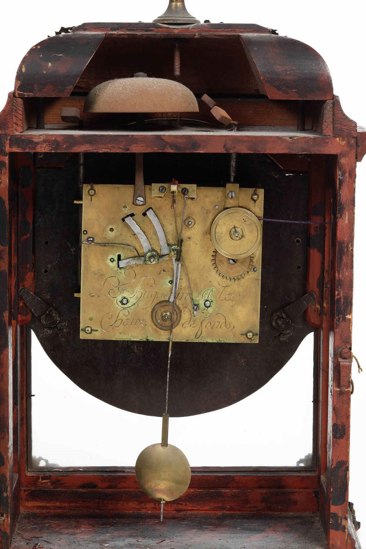 Pendola da Tavolo "neuchateloise", Firmata L.f. Huguenin a la Chaux De Fond, XVIII Secolo