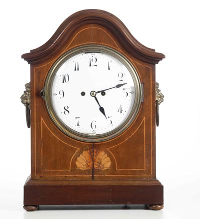 Pendola da Tavolo Cassa in Legno Intarsiato. Inghilterra 1850 Circa