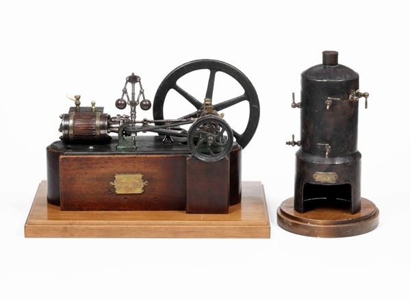 Motore a vapore con cilindro orizzontale. Modello dimostrativo del XIX secolo firmato Emil Janoat