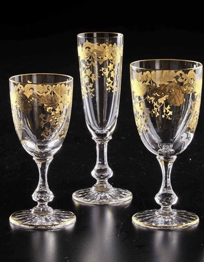 Eccezionale e Raro Servizio di Calici “massenet Gold”francia, Manifattura Saint Louis, XX Secolo