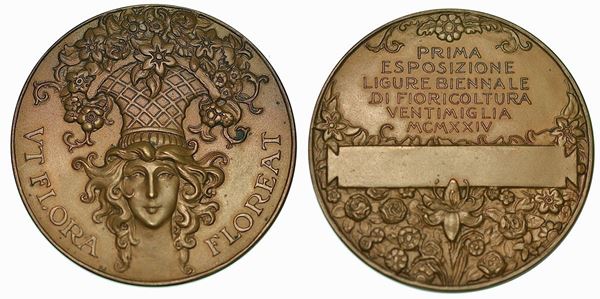 VENTIMIGLIA. Prima esposizione ligure di floricultura 1924. Medaglia in bronzo.