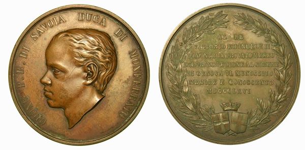 GENOVA. Morte del principe Odone di Savoia duca di Monferrato. Medaglia in bronzo 1866.