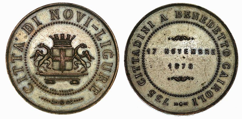 NOVI LIGURE. 735 cittadini a Benedetto Cairoli. Medaglia in bronzo.  - Auction Numismatics - Cambi Casa d'Aste