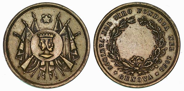 GENOVA. Società di tiro a segno. Medaglia in bronzo 1852.