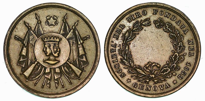 GENOVA. Società di tiro a segno. Medaglia in bronzo 1852.  - Auction Numismatics - Cambi Casa d'Aste
