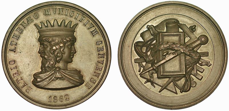 GENOVA. Ateneo municipale. Medaglia in bronzo 1862.  - Auction Numismatics - Cambi Casa d'Aste
