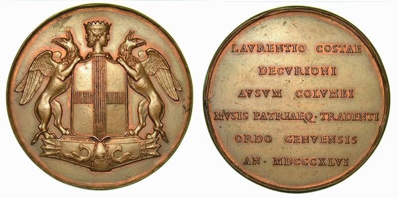 GENOVA. A Lorenzo Costa. Medaglia in bronzo 1846.  - Auction Numismatics - Cambi Casa d'Aste