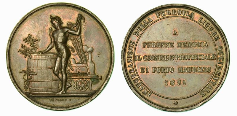 PORTO MAURIZIO. Inaugurazione della ferrovia ligure occidentale. Medaglia in bronzo 1871.  - Auction Numismatics - Cambi Casa d'Aste