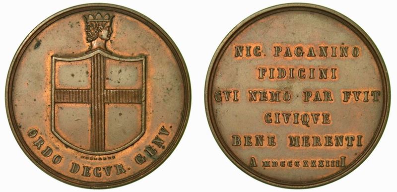 GENOVA. A Niccolò Paganini. Medaglia in bronzo 1834.  - Auction Numismatics - Cambi Casa d'Aste