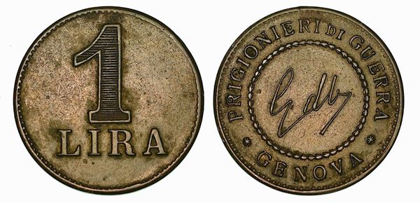 GENOVA. Regno d'Italia. Gettone da una lira per i prigionieri dei guerra, anni 1915-18.