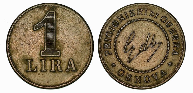 GENOVA. Regno d'Italia. Gettone da una lira per i prigionieri dei guerra, anni 1915-18.  - Asta Numismatica - Cambi Casa d'Aste