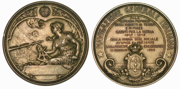 GENOVA. La Navigazione Generale Italiana ai caduti per la Patria 1915-18. Medaglia in argento 1925.