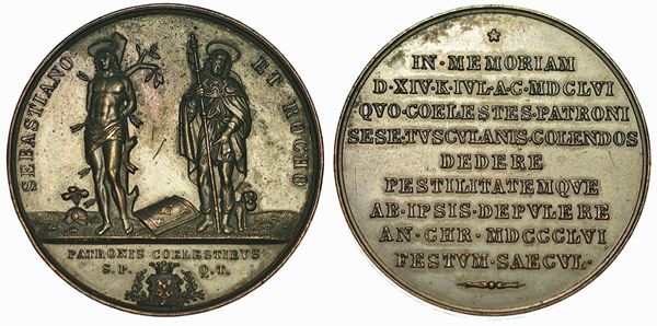 FRASCATI. 200° Anniversario della Peste del 1656. Medaglia in bronzo 1856.