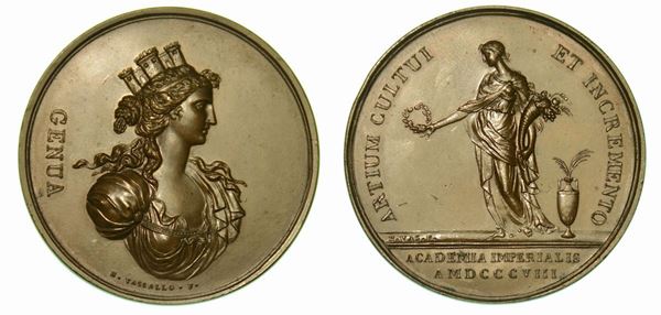 GENOVA. Accademia Imperiale. Medaglia in bronzo 1808.