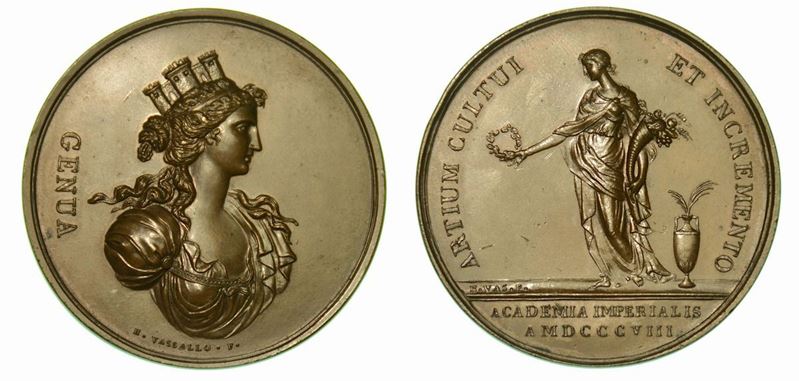 GENOVA. Accademia Imperiale. Medaglia in bronzo 1808.  - Auction Numismatics - Cambi Casa d'Aste