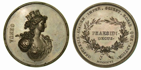 GENOVA. Accademia Imperiale. Medaglia in bronzo 1806.