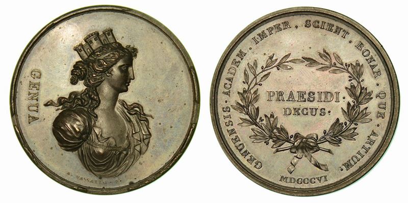 GENOVA. Accademia Imperiale. Medaglia in bronzo 1806.  - Auction Numismatics - Cambi Casa d'Aste