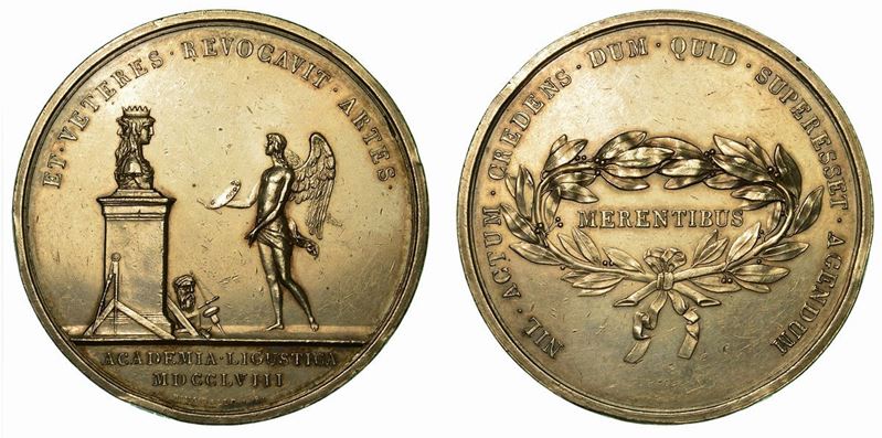 REPUBBLICA LIGURE. Premio Accademia Ligustica 1796-1798. Medaglia in argento 1758.  - Auction Numismatics - Cambi Casa d'Aste