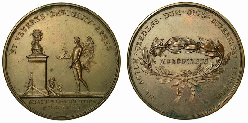 REPUBBLICA LIGURE. Premio Accademia Ligustica 1796-1798. Medaglia in bronzo 1758.  - Auction Numismatics - Cambi Casa d'Aste