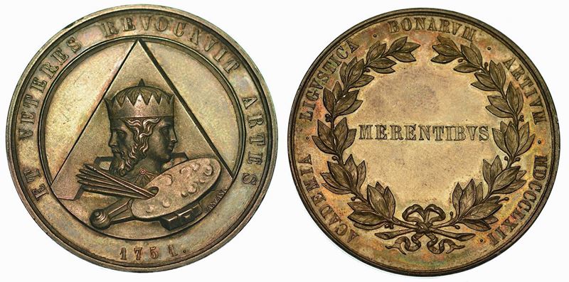GENOVA. Accademia Ligustica di Belle Arti. Medaglia premio in argento 1862.  - Asta Numismatica - Cambi Casa d'Aste