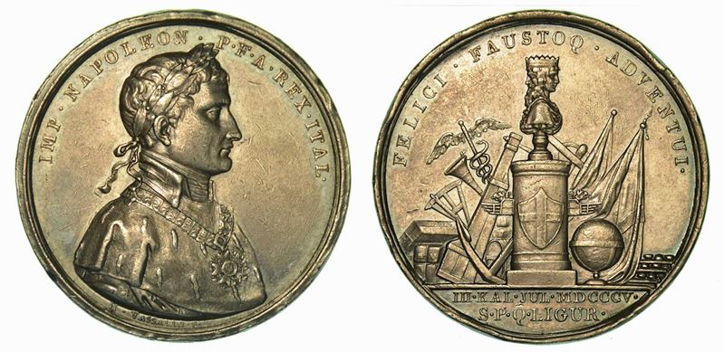 GENOVA. Arrivo di Napoleone a Genova – Annessione della Liguria. Medaglia in argento 1805.  - Asta Numismatica - Cambi Casa d'Aste