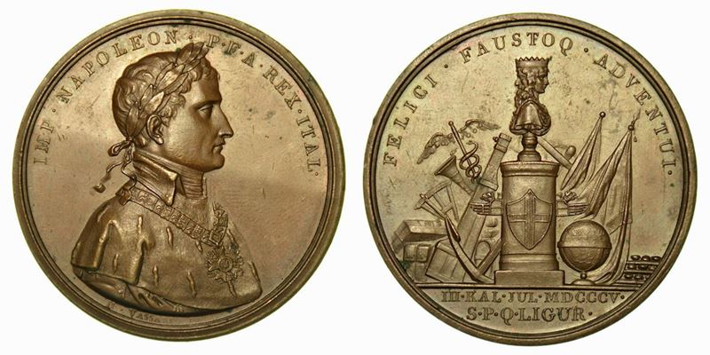 GENOVA. Arrivo di Napoleone a Genova – Annessione della Liguria. Medaglia in bronzo 1805.  - Auction Numismatics - Cambi Casa d'Aste