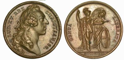 Genova. Luigi XV, 1715-1774. Liberazione di Genova. Medaglia di Bronzo 1747.