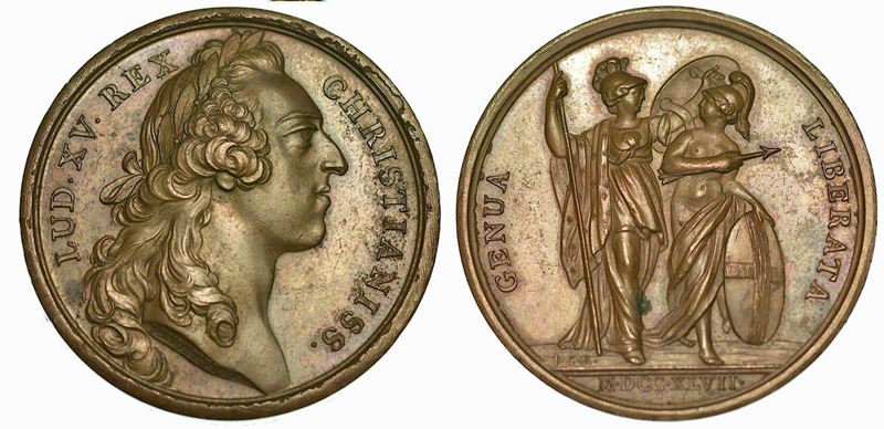 GENOVA. Luigi XV, 1715-1774. Liberazione di Genova. Medaglia di bronzo 1747.  - Asta Numismatica - Cambi Casa d'Aste