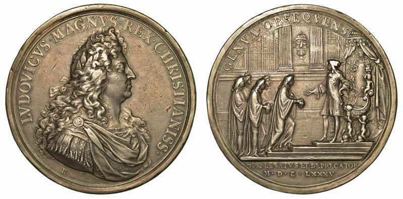FRANCIA. Luigi XIV, 1643–1715. Sottomissione del Doge di Genova. Medaglia in argento 1685. Parigi.  - Auction Numismatics - Cambi Casa d'Aste
