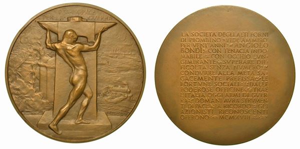 PIOMBINO. Ad Angiolo Bondi, Società degli Altoforni. Medaglia in bronzo 1918.
