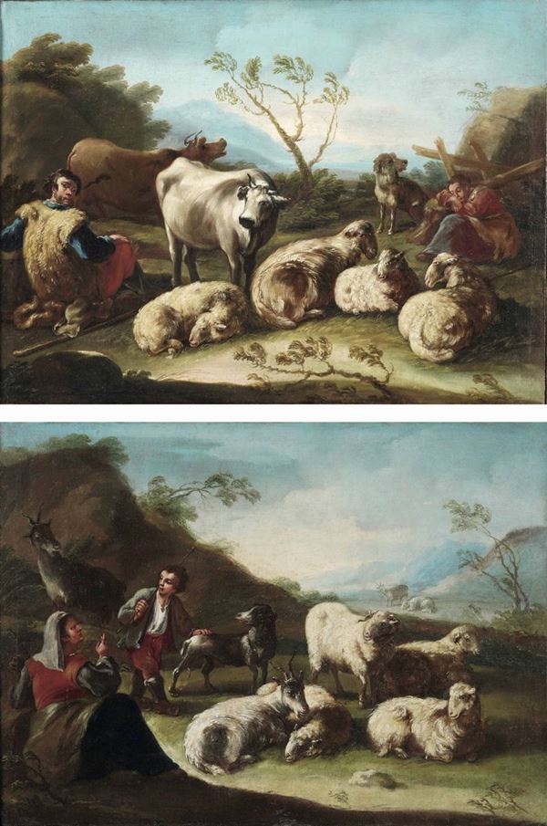 Philipp Peter Roos detto Rosa da Tivoli - Paesaggi con pastori e armenti