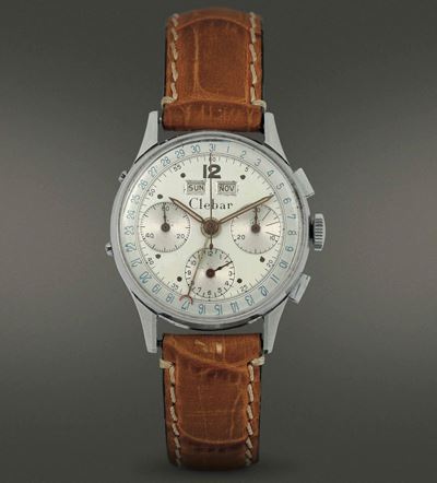 Clebar - Chronographcronografo a Carica Manuale in Acciaio a Tre Contatori e Datario.