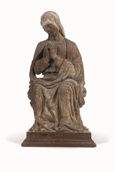 Madonna. Legno Scolpito Mancante della Policromia. Scultore Rinascimentale del XVI Secolo
