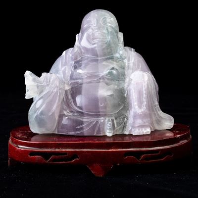 Figura di Budai Seduto Scolpita in Quarzo, Cina, XX Secolo