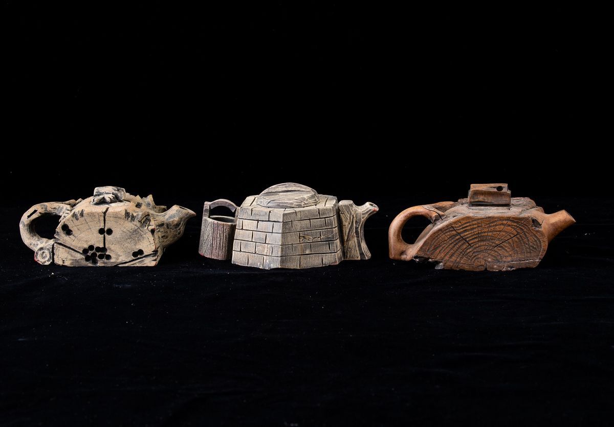Tre Teiere Diverse in Pietra, Cina, XX Secolo