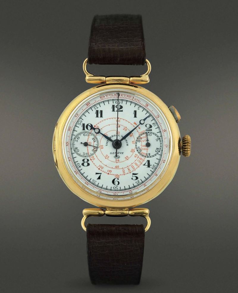 UNIVERSAL WATCH GENEVE - Chronograph  Cronografo a carica manuale in oro giallo 18 kt a due contatori, monopulsante a ore 2.  - Auction The One, for passionate only - Cambi Casa d'Aste
