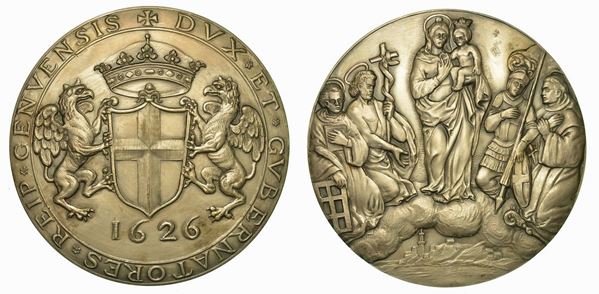 GENOVA. Circolo Numismatico Ligure "Corrado Astengo" a ricordo del 350° anniversario delle mura di Genova (1626-1976). Medaglia in argento 1976.