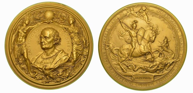GENOVA. Conferenza Internazionale di Genova, 1922. Medaglione in bronzo placcato oro.  - Auction Numismatics - Cambi Casa d'Aste