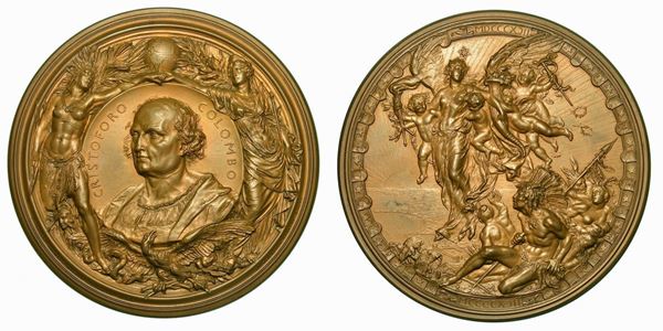 GENOVA. Cristoforo Colombo, 1451-1506. IV centenario della scoperta dell'America. Medaglia in bronzo.
