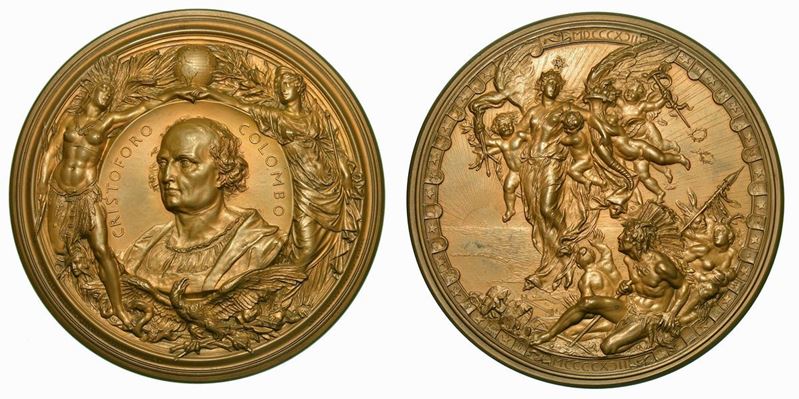 GENOVA. Cristoforo Colombo, 1451-1506. IV centenario della scoperta dell'America. Medaglia in bronzo.  - Asta Numismatica - Cambi Casa d'Aste