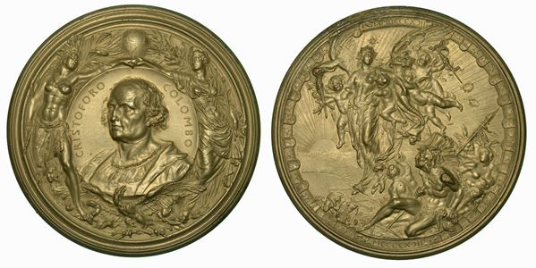 GENOVA. Cristoforo Colombo, 1451-1506. IV centenario della scoperta dell'America. Medaglia in piombo.