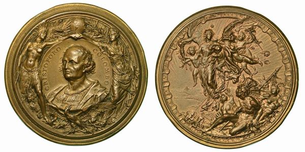 GENOVA. Cristoforo Colombo, 1451-1506. IV centenario della scoperta dell'America. Medaglia in bronzo.