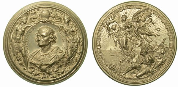 GENOVA. Cristoforo Colombo, 1451-1506. IV centenario della scoperta dell'America. Medaglia in piombo.
