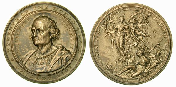 COLOMBO. Esposizione Colombiana Mondiale Chicago 1893. IV centenario della scoperta dell'America. Medaglia in bronzo argentato.
